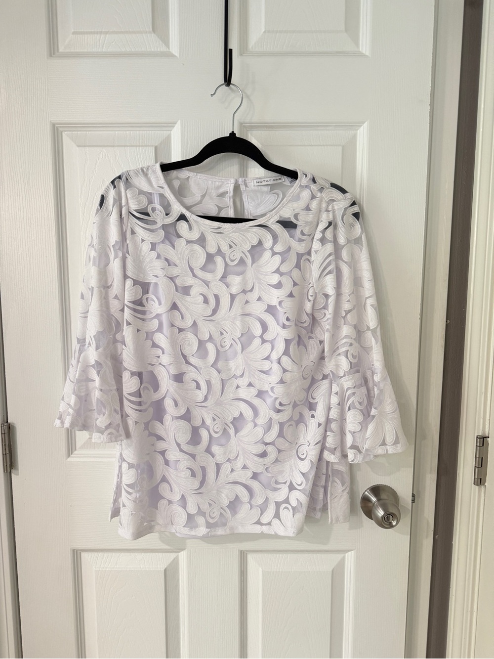 White Floral Lace Overlay Blouse